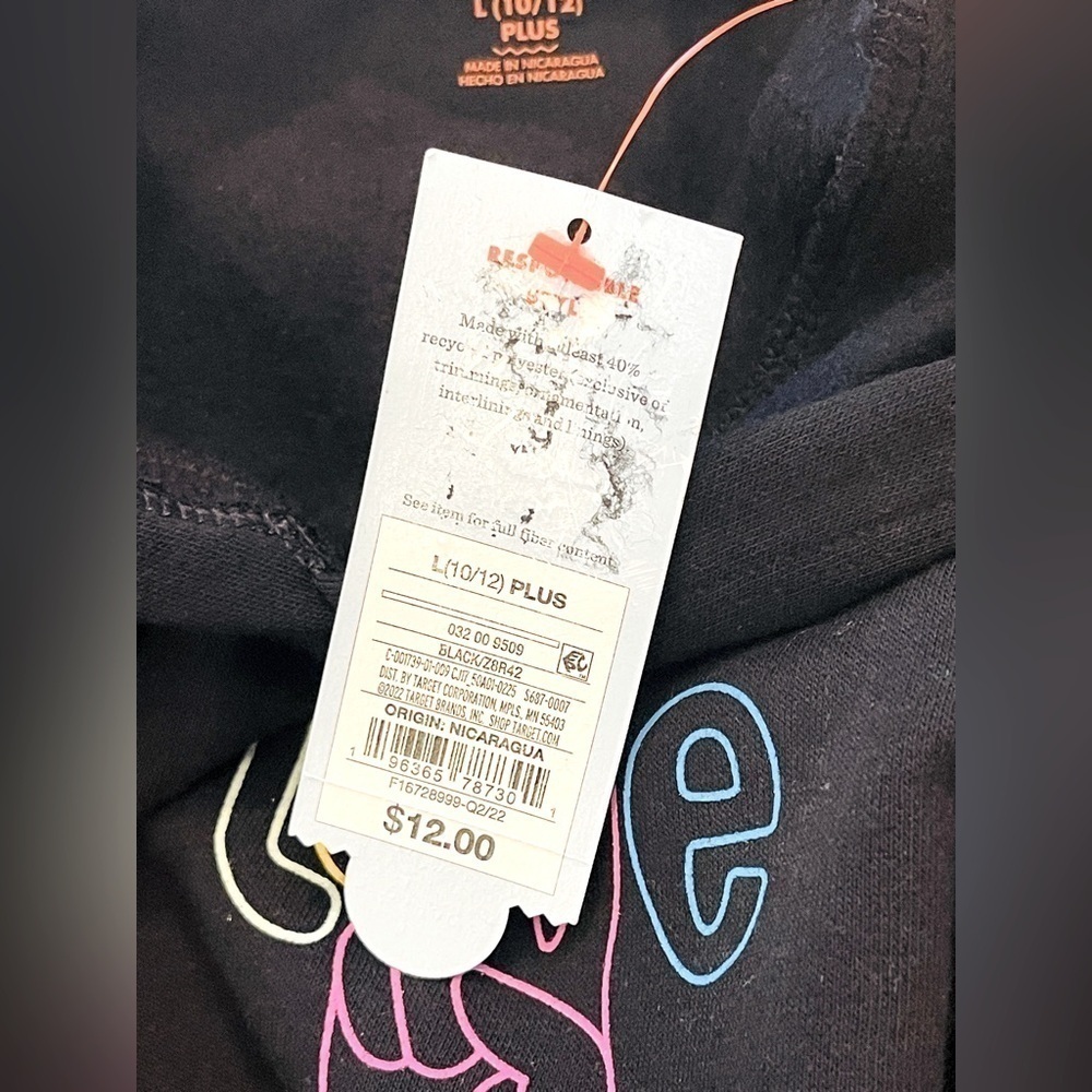 Cat & Jack Girls L(10-12) Black Fleece Pullover Hoodie Sweatshirt "Peace" - Picture 2 of 11